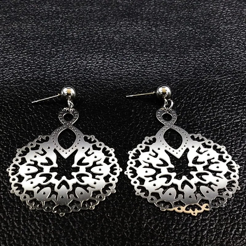 2021 New Flower Stainless Steel Earrings for Women Silver Color Big Stud Jewelry boucle d'oreille fantaisie E1633S02 | Украшения и