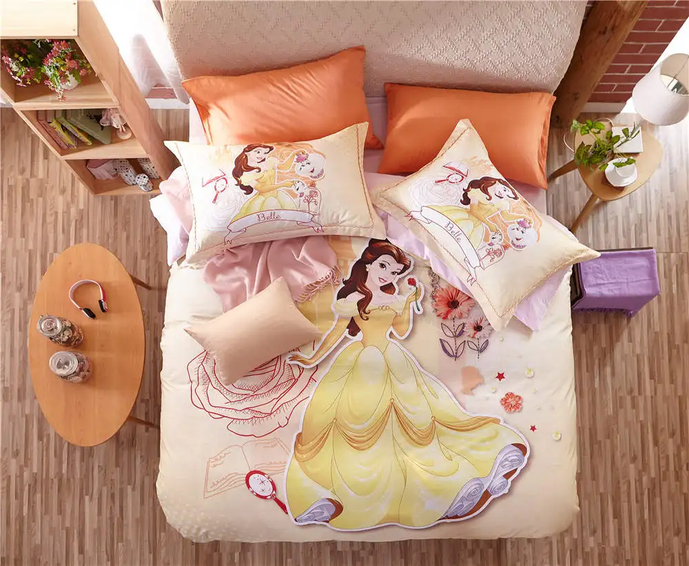 DISNEY BEDDING 2 Disney красота и чудовище постельных принадлежностей королева размер девушки пара украшения спальни Египетский хлопок одеяло пододеяльники Твин Полный кровать - Цвет: DISNEY BEDDING 2