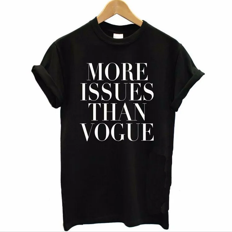 

Женская футболка с надписью больше проблем, чем Vogue, хлопковая Повседневная рубашка, белая, черная футболка, Женская хипстерская футболка