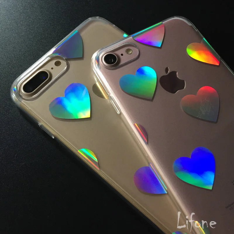 Kerzzil ясно pc жесткий чехол для iPhone 7 6 S плюс роскошный лазерной любовь сердца