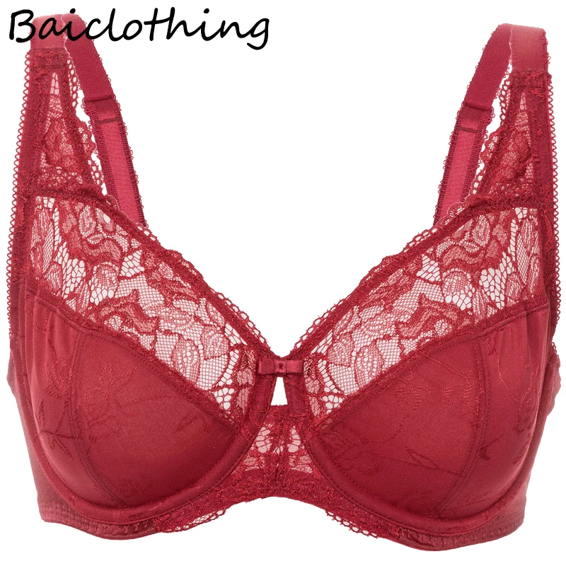 Women's Full Coverage Underwire Non-padded Lace Floral Embroidery Figure Minimizer Bra 34~44 E F G H | Женская одежда