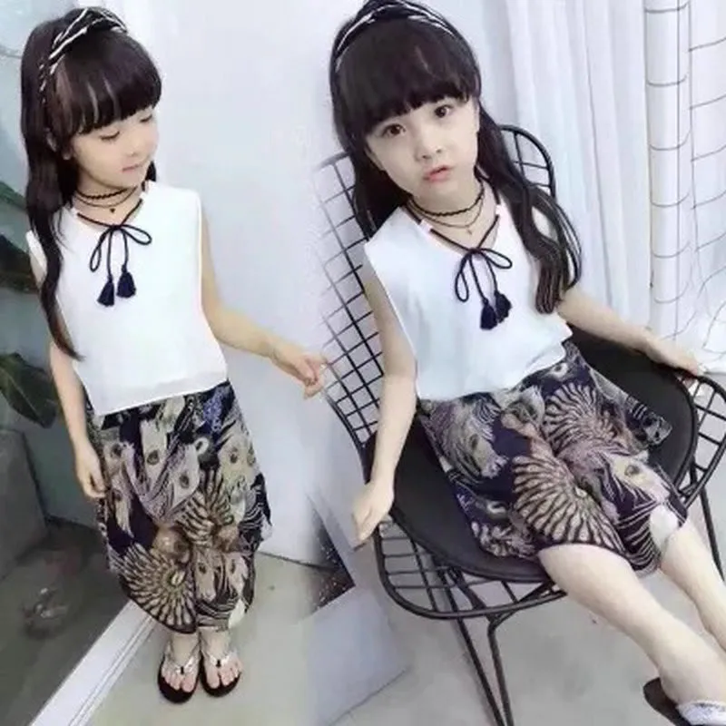 Комплекты одежды для маленьких девочек новинка 2018 летняя шифоновая футболка без