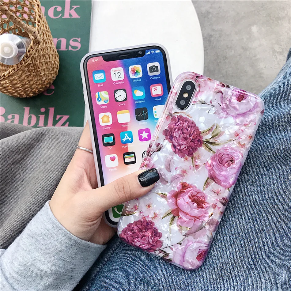 USLION Bling Dream Shell силиконовый чехол для телефона для iPhone X XR XS Max блестящие чехлы с цветочным принтом для iPhone 6 6S 8 7 Plus Мягкий чехол из ТПУ