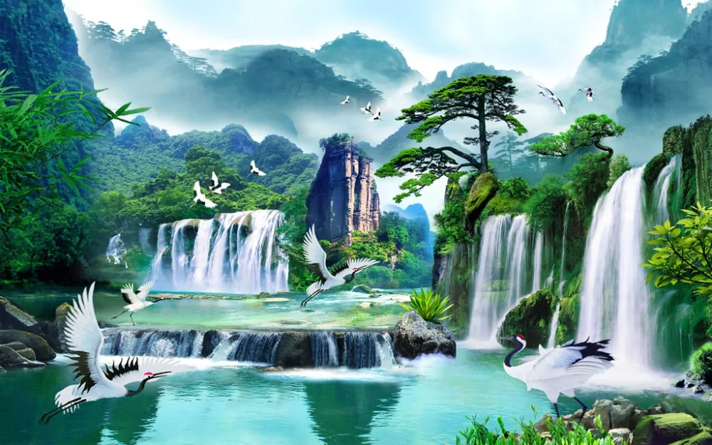 

window blackout curtain landscape waterfall cortinas dormitorio blackout decorative curtain