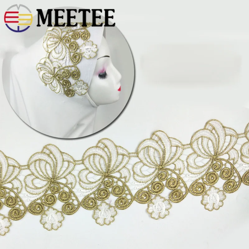 1 ярд водорастворимые золотые вышитые кружева аппликация цветок планки