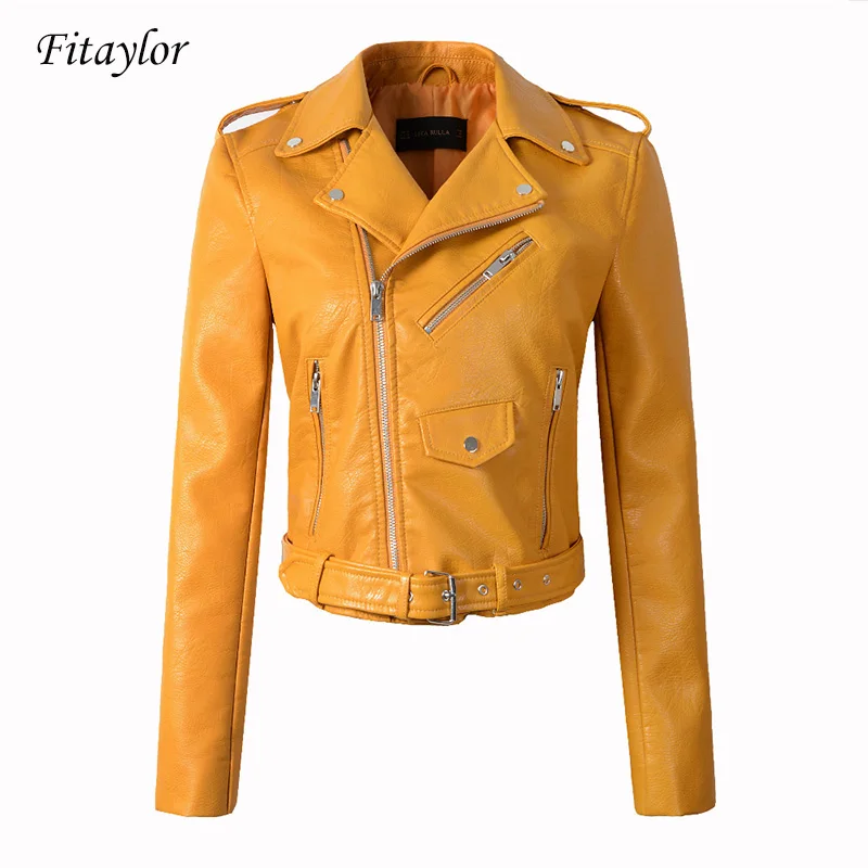 Fitaylor Женская Короткая кожаная куртка из ПУ кожи модная яркая Классическая
