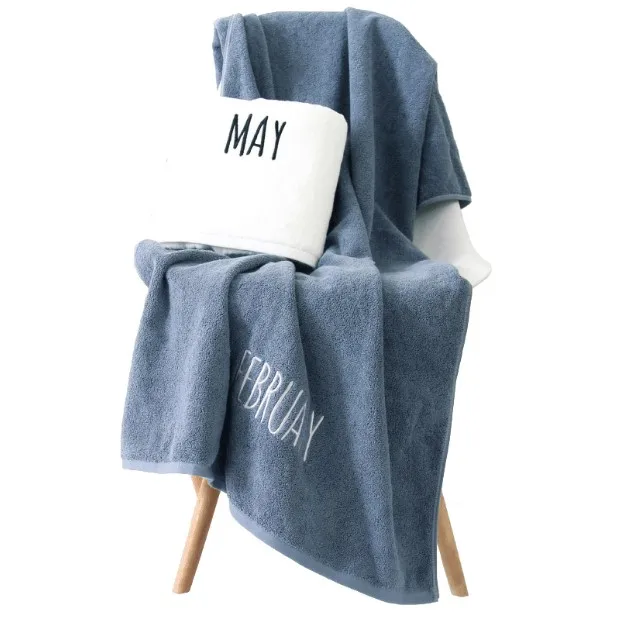 

12 Month gray bath towel + face towel 2 Set embroidery set home creative gift home bath towel wholesale FG1117