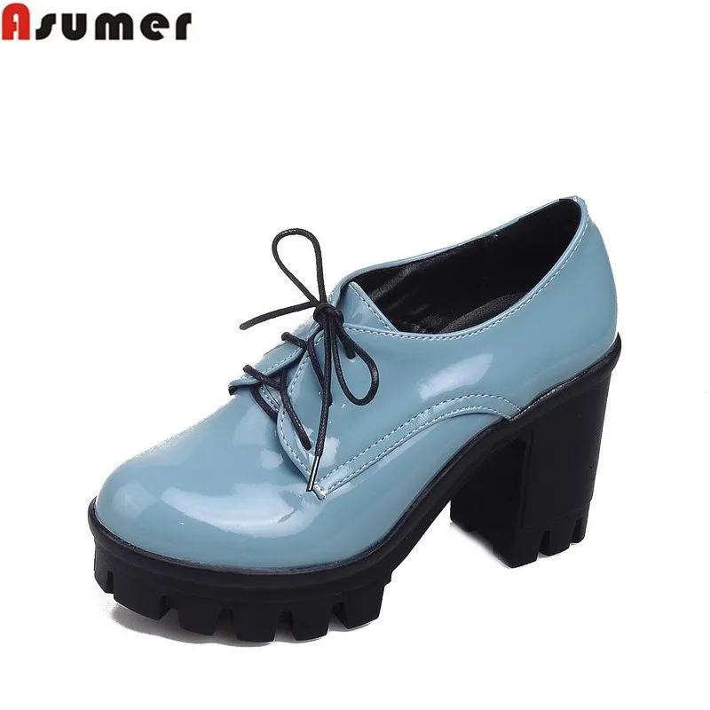 Туфли лодочки Asumer женские с круглым носком мягкая кожа платформа на шнуровке
