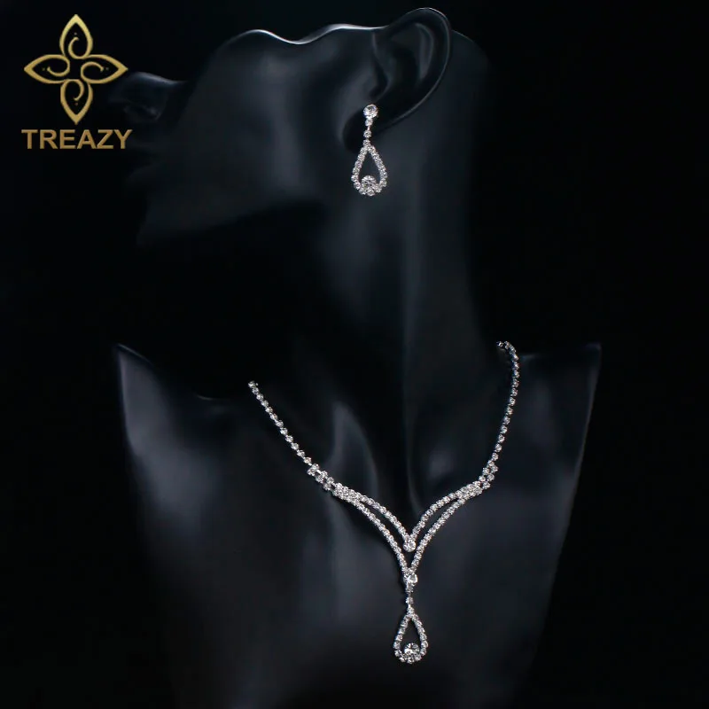 Женский набор украшений TREAZY серьги с треугольным вырезом и кристаллами в форме