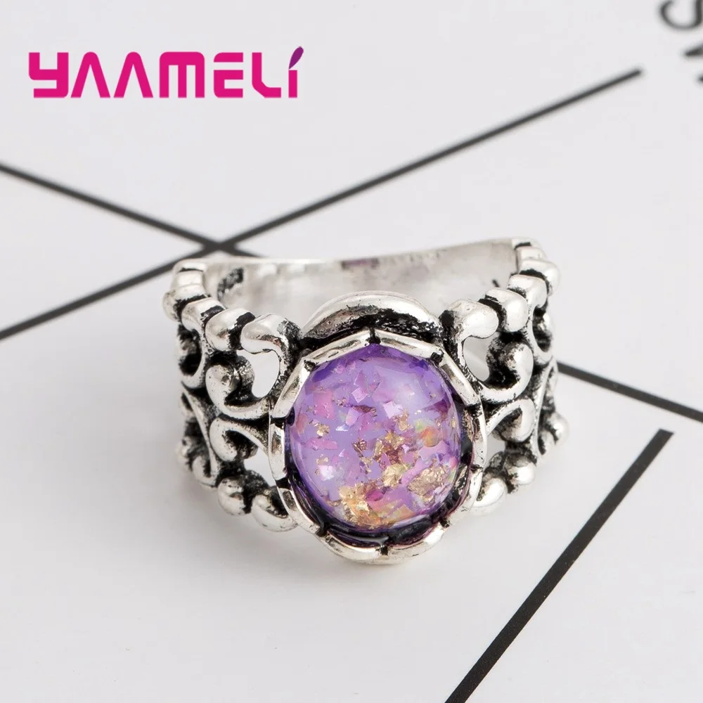 Античные стили широкие кольца для женщин мужчин мощеные фиолетовые радужные