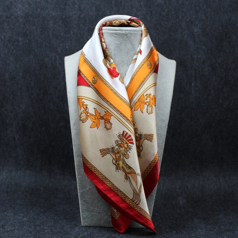 100% шелковый шарф женский бежевый бандана Цветочный платок с принтом бабочки