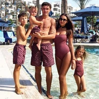family matching swimwear polka dot print sexy swimsuit 2020 mother and daughter clothes beach shorts men boys family look c0368