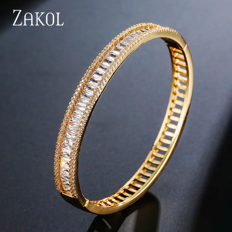 Бренд ZAKOL, высокое качество, шарм, багет, Cz циркония, кристалл, манжеты, браслеты для женщин, ювелирные изделия, Роскошные, FSBP156