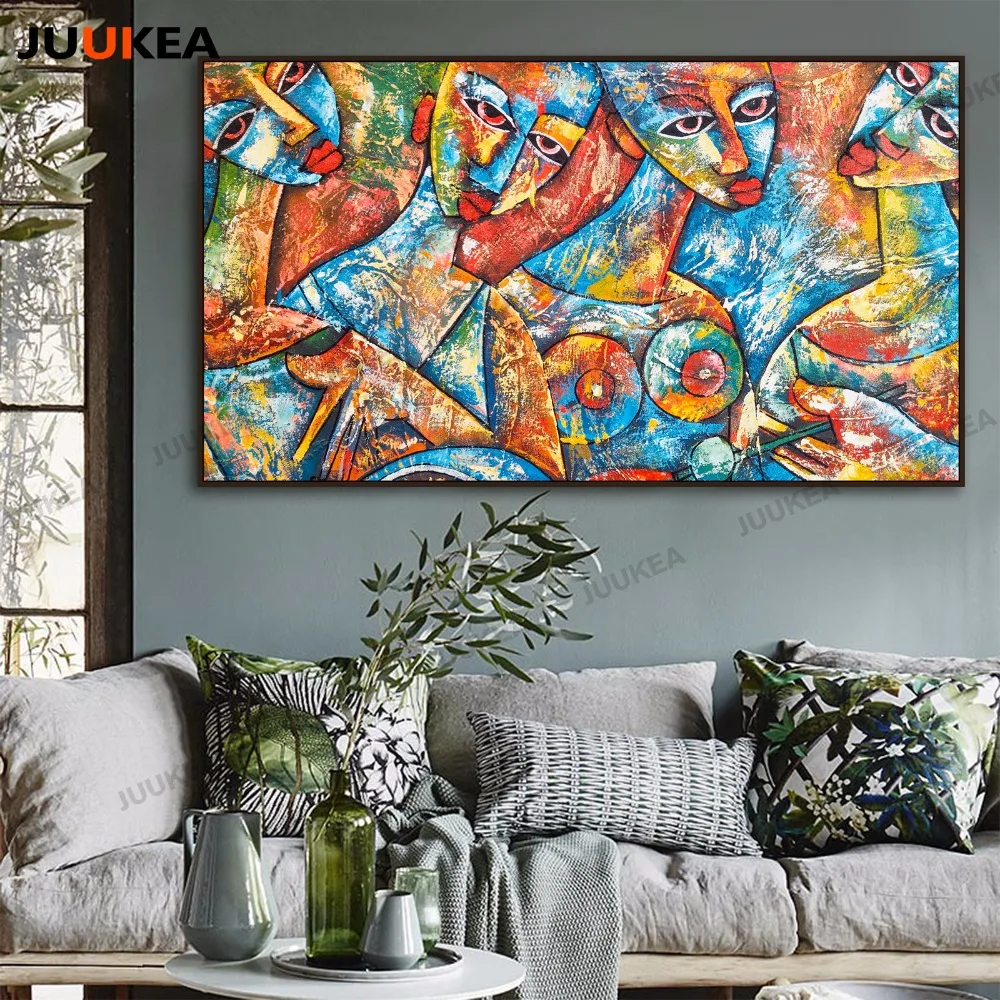 Oil Painting Canvas Abstract Ethnic Women Smile Print Poster Home Decor Wall Picture Sitting Room Cuadros free shippng | Дом и сад