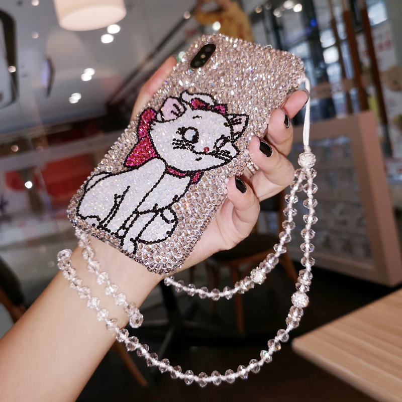 Для iphone XS Max роскошный Зонт кошка Мэри Bling Хрустальная крышка с бриллиантами для XR