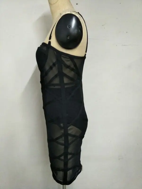 Высококачественное черное вискозное Бандажное платье Сетчатое женское