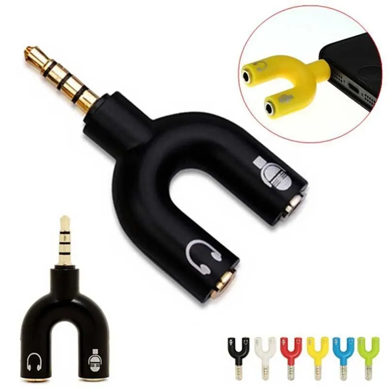 

3.5mm U-shape Earphone Adapter Double Jack Adapter Plug Stereo Headphone Splitter For PC/MP3 Smartphone Player Audio Cables