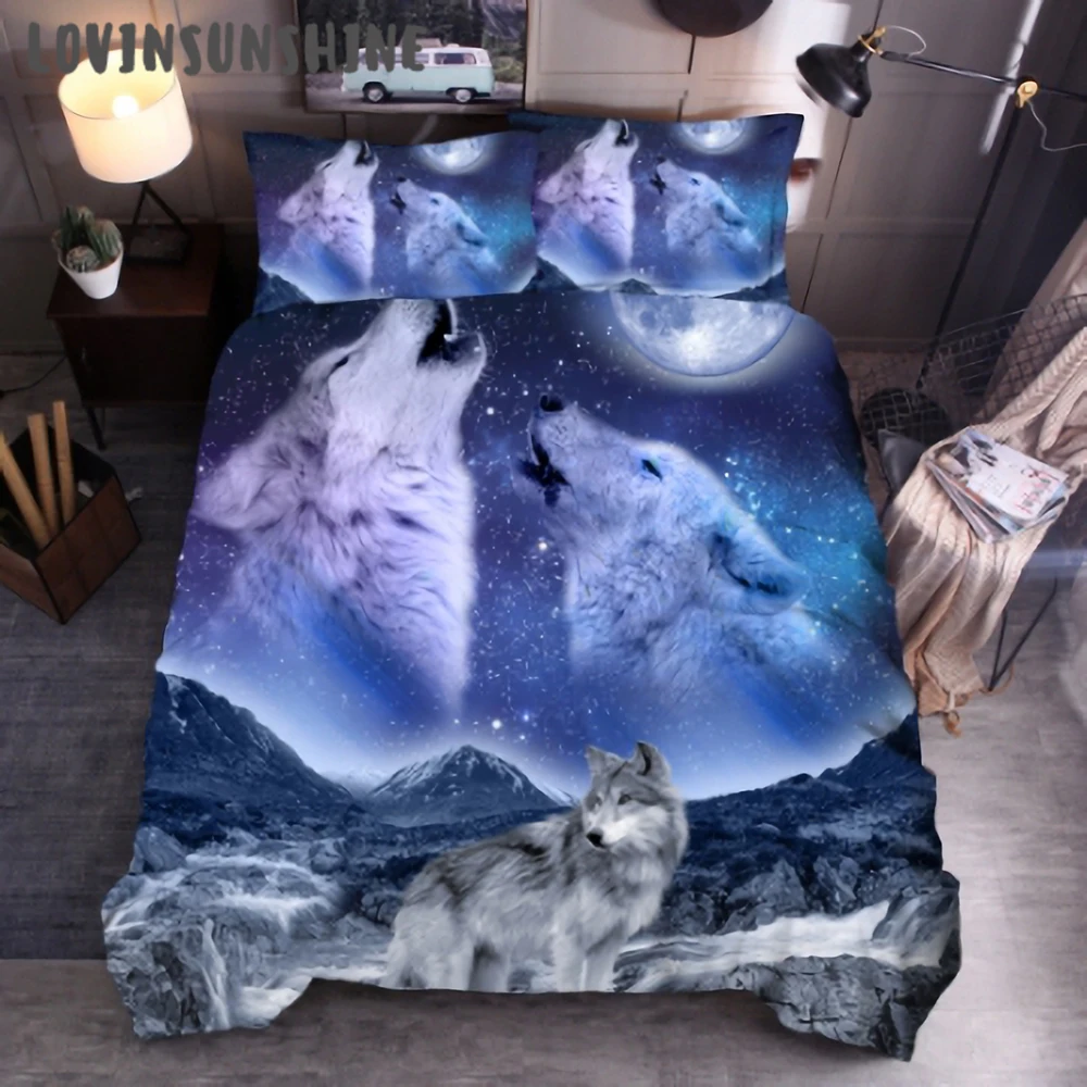 

LOVINSUNSHINE Queen Size Bedding Set Bed Comforter King Size Moon Wolf Printing Duvet Cover AB#166