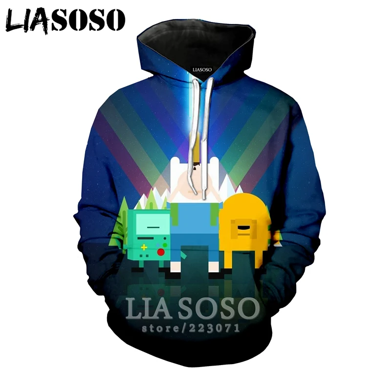 LIASOSO Зима Новая мода для мужчин и женщин Толстовка 3D принт мультфильм аниме время приключений толстовка с длинными рукавами Топ пуловер A191-15