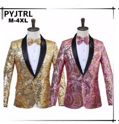PYJTRL, новинка, мужской блейзер в разноцветную полоску, с принтом, дизайнерский, размера плюс, стильный, Повседневный, мужской, приталенный, пиджак, певец, выпускное пальто, наряд
