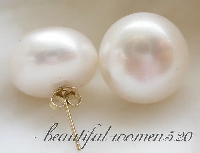 

Z3388 Big 15mm white round freshwater pearl earrings