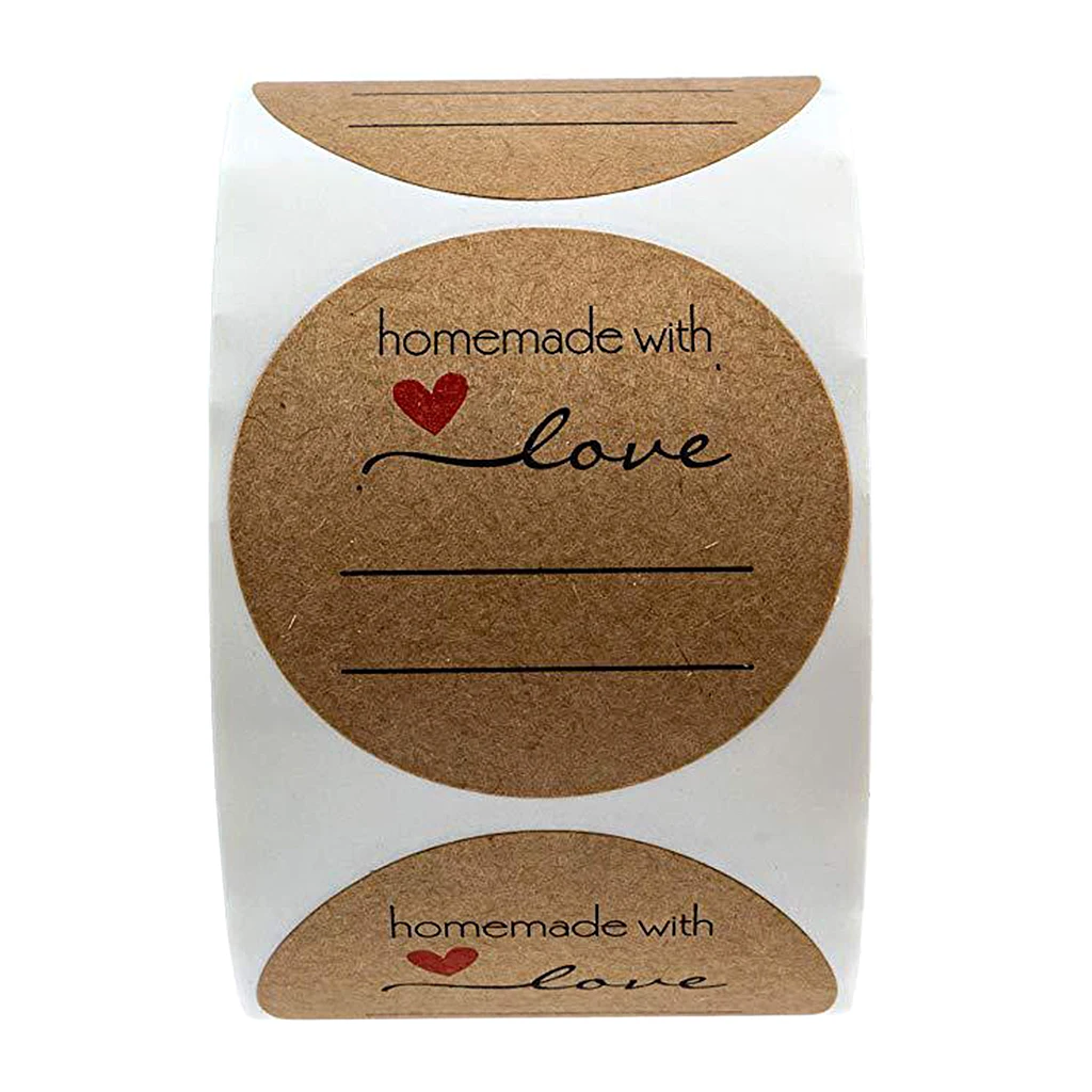 500Pcs Kraft Paper Homemade with love Stickers Labels Roll Self Adhesive | Дом и сад