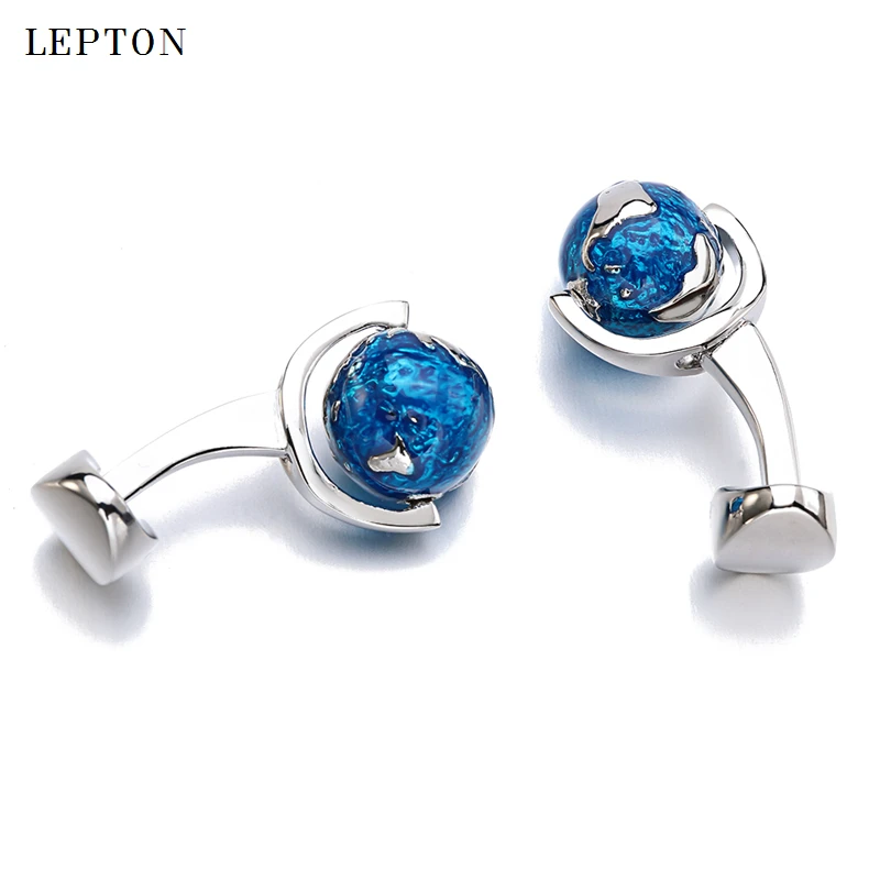 Лептон глобус Запонки в виде земного шара для мужчин синий вращающийся планеты