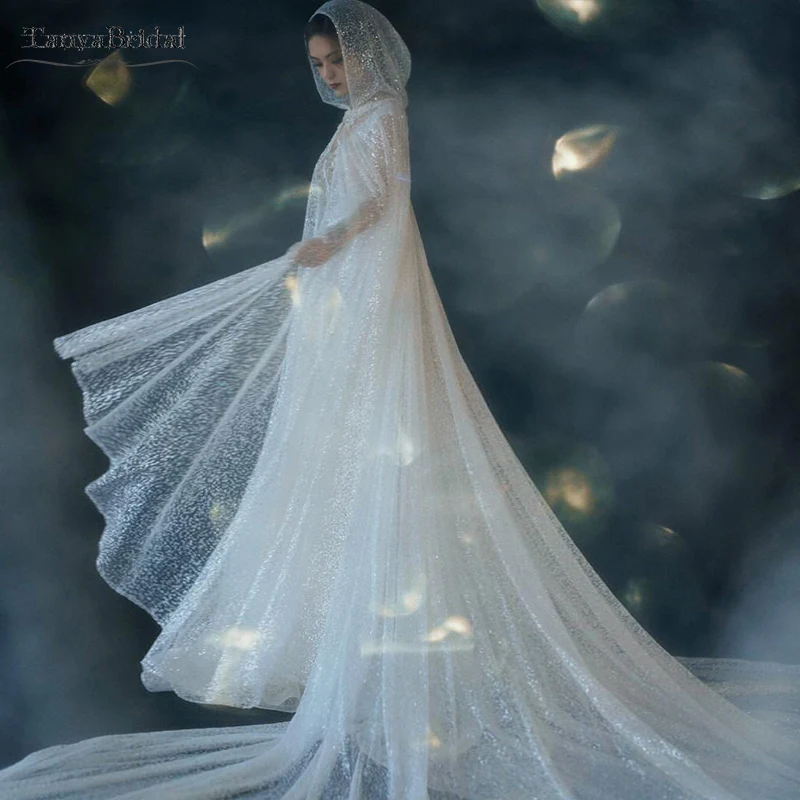 Блестящая Свадебная накидка с капюшоном длина 2 м Длинная Blingbling свадебная шаль