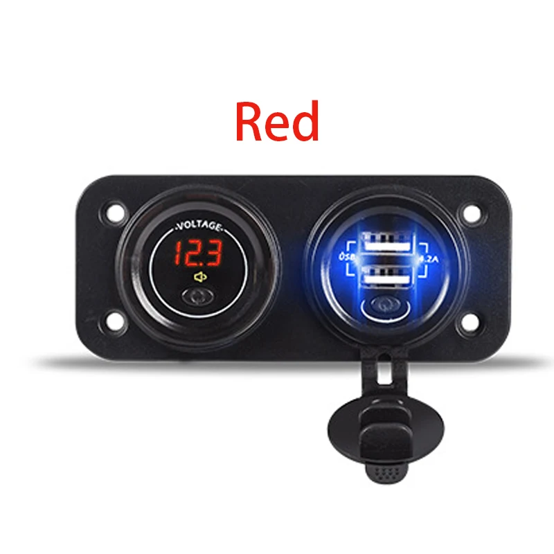 Red Цифровой вольтметр+ 12 V-24 V Dual USB Автомобильное зарядное устройство для зарядки гнездо для автомобильного прикуривателя с независимо от того, используются кнопку включения/выключения переключатель 4.2A авто зарядное устройство для Зарядное устройство - Название цвета: Red