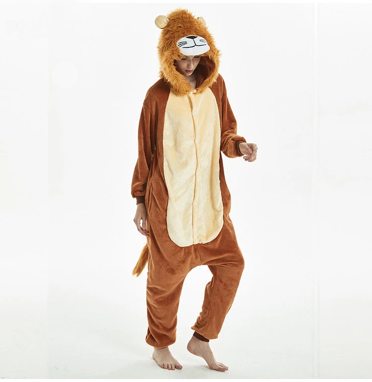Kigurumi/комбинезон со львом для детей и взрослых; комбинезон для детей; мягкая Фланелевая Пижама для мальчиков; зимняя Пижама с животными; одежда для сна; костюм для костюмированной вечеринки