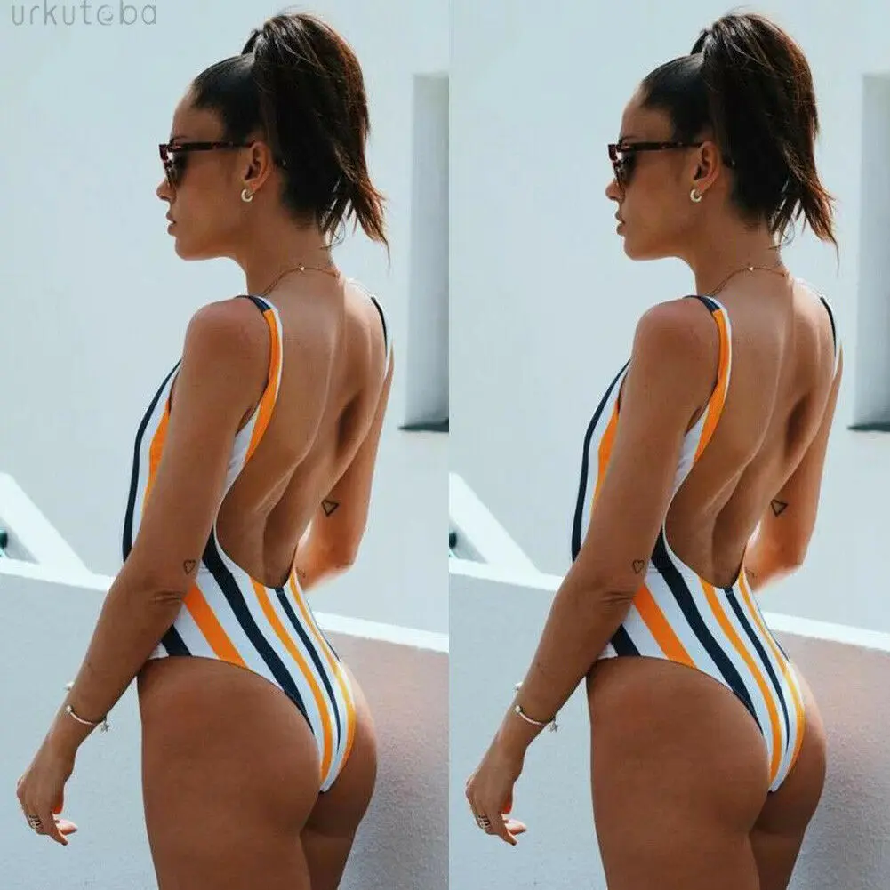 Женский купальный костюм в полоску однокомпонентный купальник на молнии