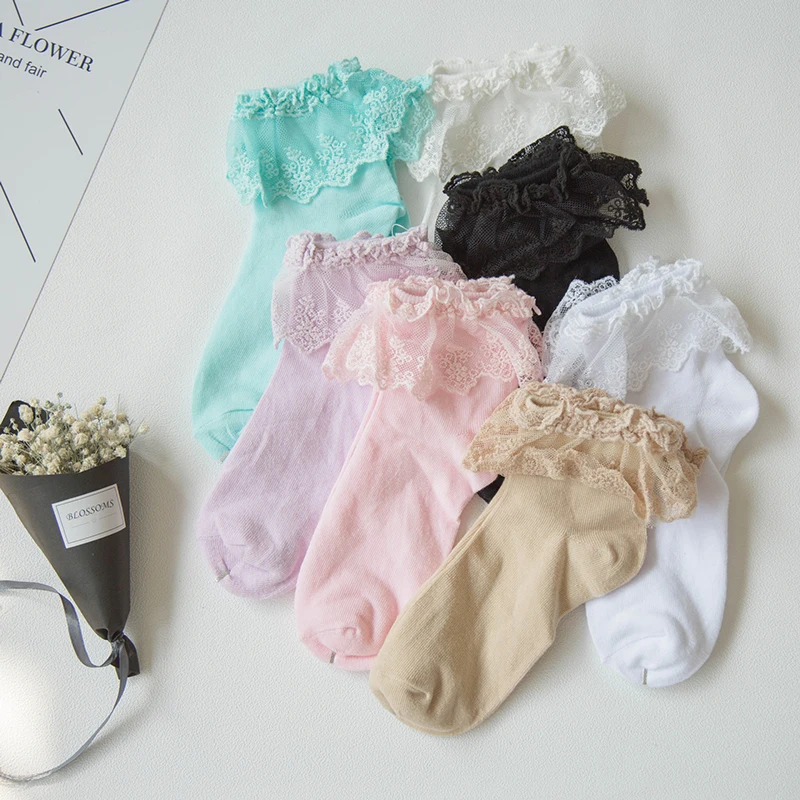 Модные женские кружевные носки до щиколотки с рюшами и для девочек в стиле