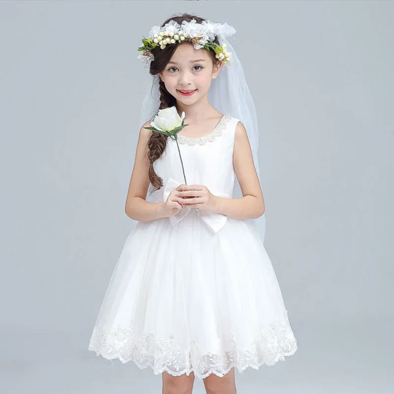 2017 Summer Girls Wedding Dress Children's Cloth O-Neck Sleeveless Party Princess Kids Clothing 8 Year Vestido With Bow | Детская