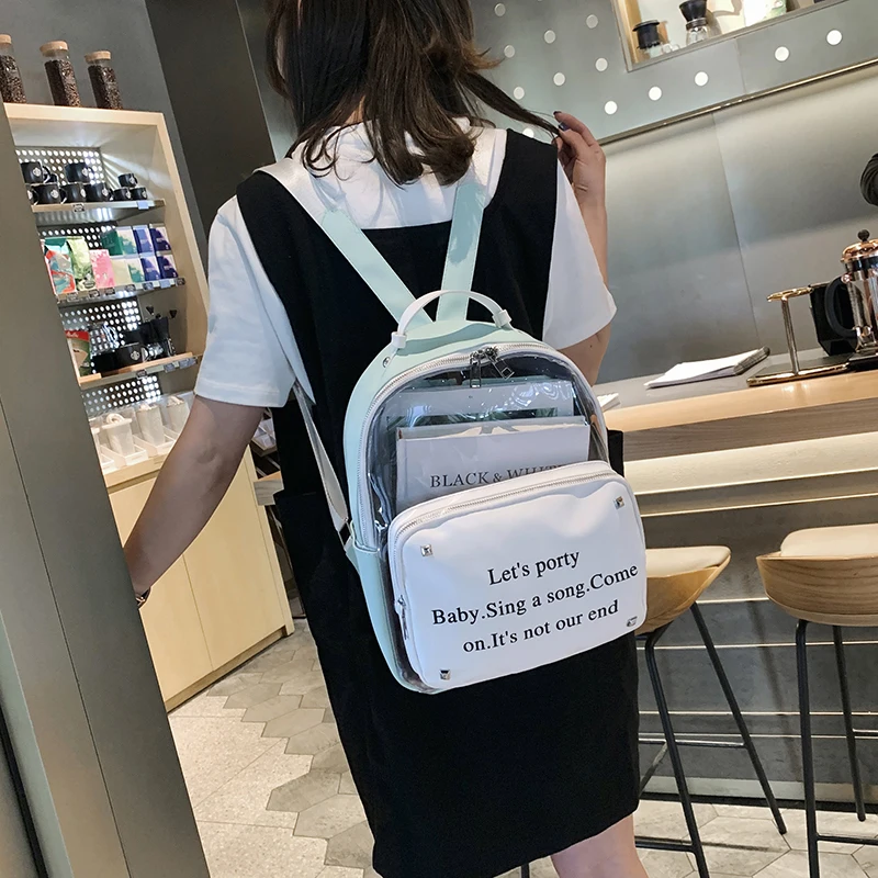 Прозрачный женский рюкзак с милым бантом школьные мини-сумки розового и черного