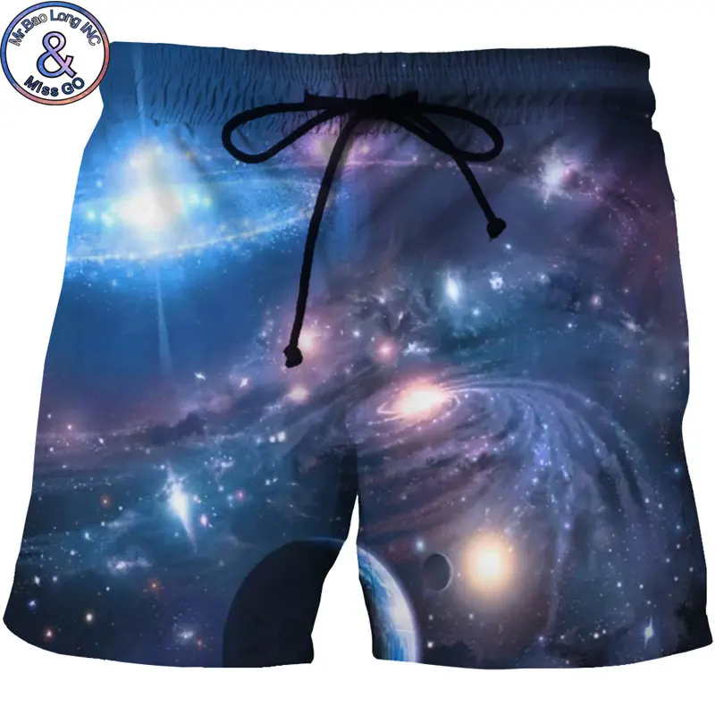 Мужские хипстерские летние быстросохнущие пляжные шорты с 3D космическим принтом