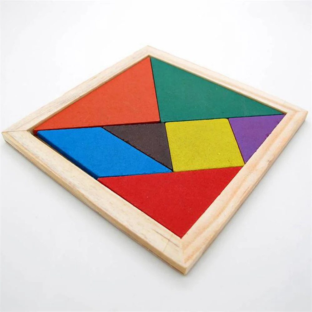 Деревянный Tangram 7 шт. головоломки геометрические красочные площадь IQ Game