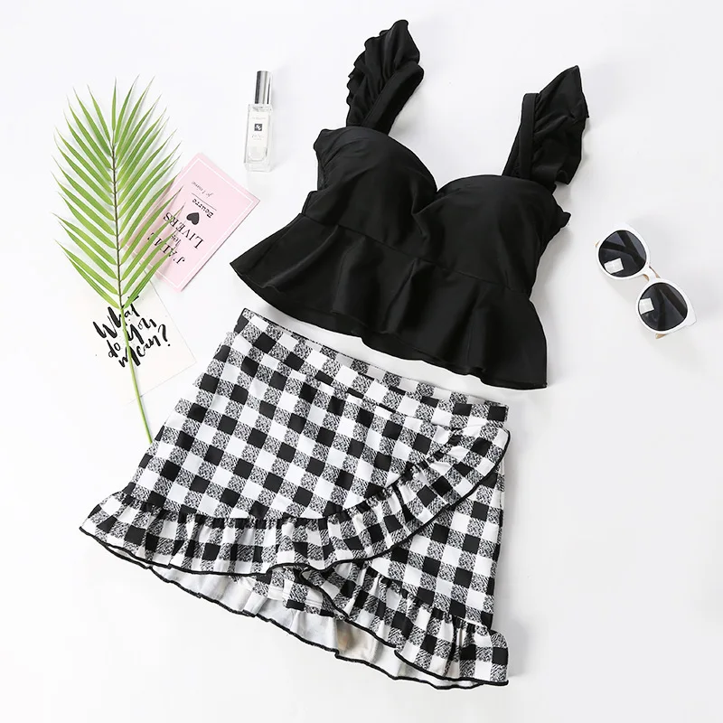 Женский купальник в стиле ретро черный купальный костюм с высокой талией