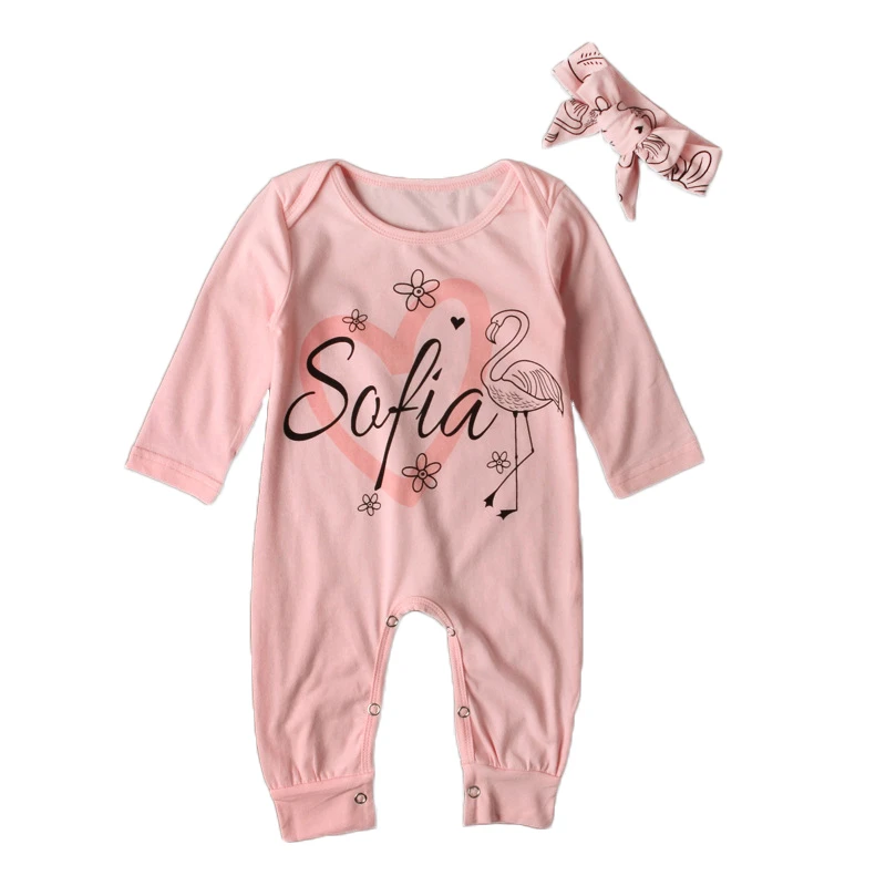 

2018 New Brand Clothes Set Autumn Newborn Cute Baby Girls Clothes Pink Long Sleeves Rompers Long Leg Bird Printing Set