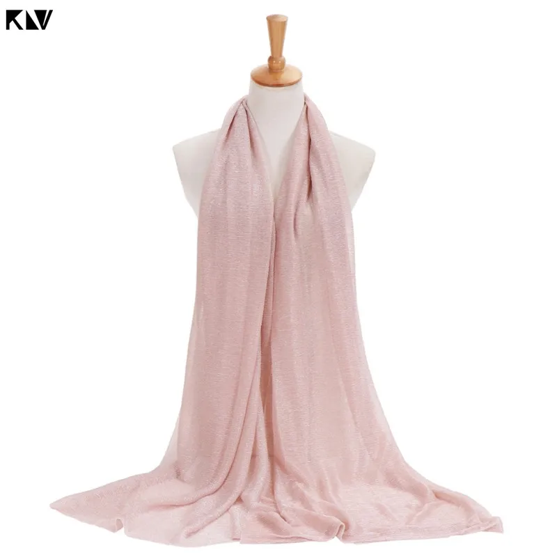 Розовый KLV/Для женщин; однотонная; украшенная пайетками; Цвет Hijab шарф мусульманский Исламская Турция тюрбан, повязка на голову - Цвет: Розовый