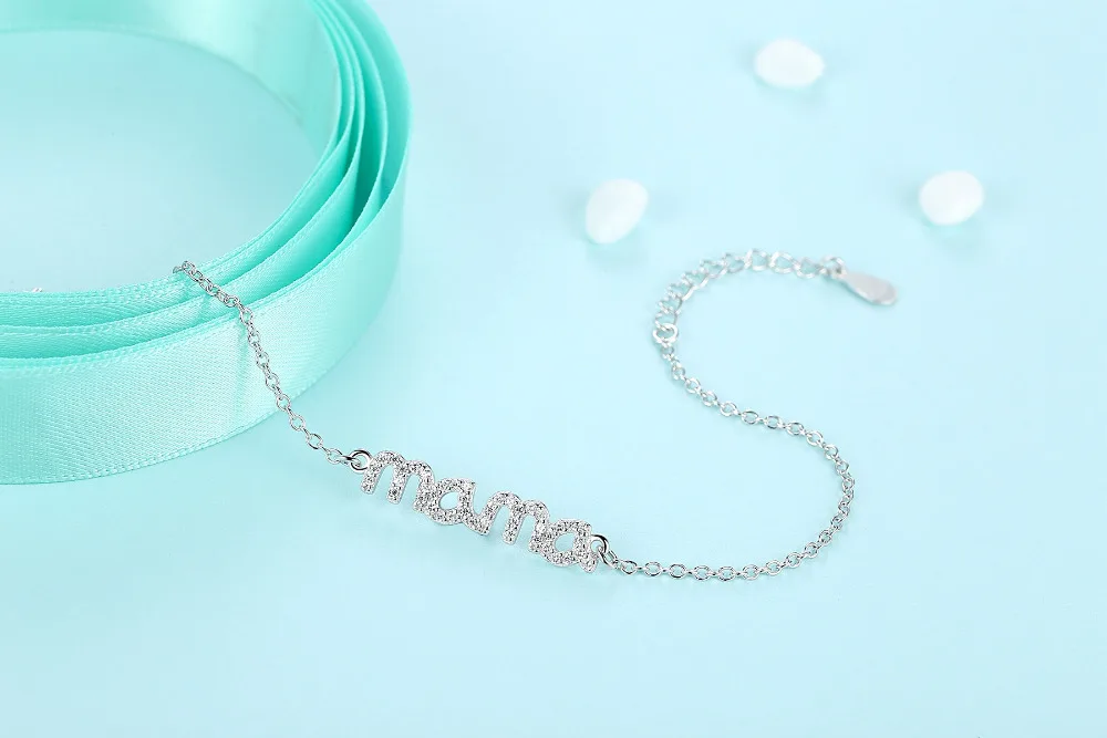 Простой дизайн 925 пробы Серебряный Mama Love Femme браслеты браслет классический браслет ювелирные изделия для женщин подарок на день матери