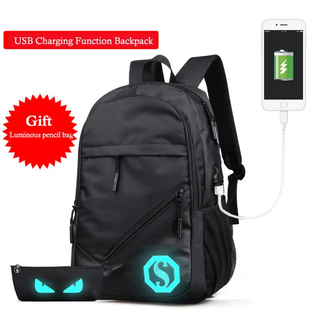 USB Black A Новые модные рюкзаки для ноутбука с usb зарядкой, мужские повседневные дорожные светящиеся рюкзаки Mochila для подростков и женщин, Студенческая школьная сумка, мужской рюкзак - Цвет: USB Black A