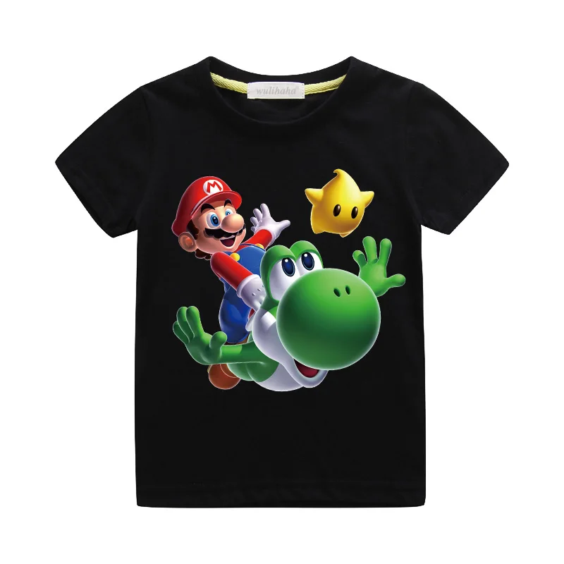 Black T-shirts Детские футболки с короткими рукавами; летняя одежда для мальчиков и девочек; футболки с принтом Марио из мультфильма; Детские футболки из хлопка; топы; костюм; ZA034 - Цвет: Black T-shirts