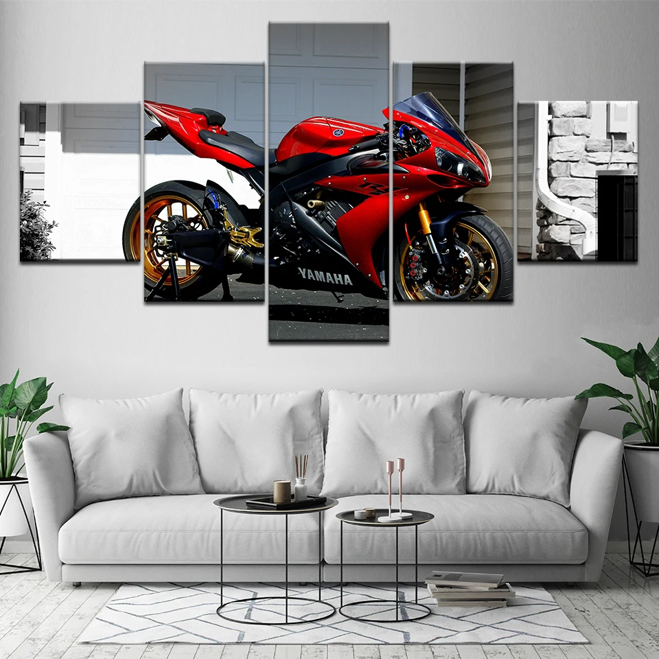 Фото NMD R1 Core, красный, черный мотоцикл, 5 шт., HD обои, художественный принт на холсте, современный постер, модульная живопись, домашний декор №4