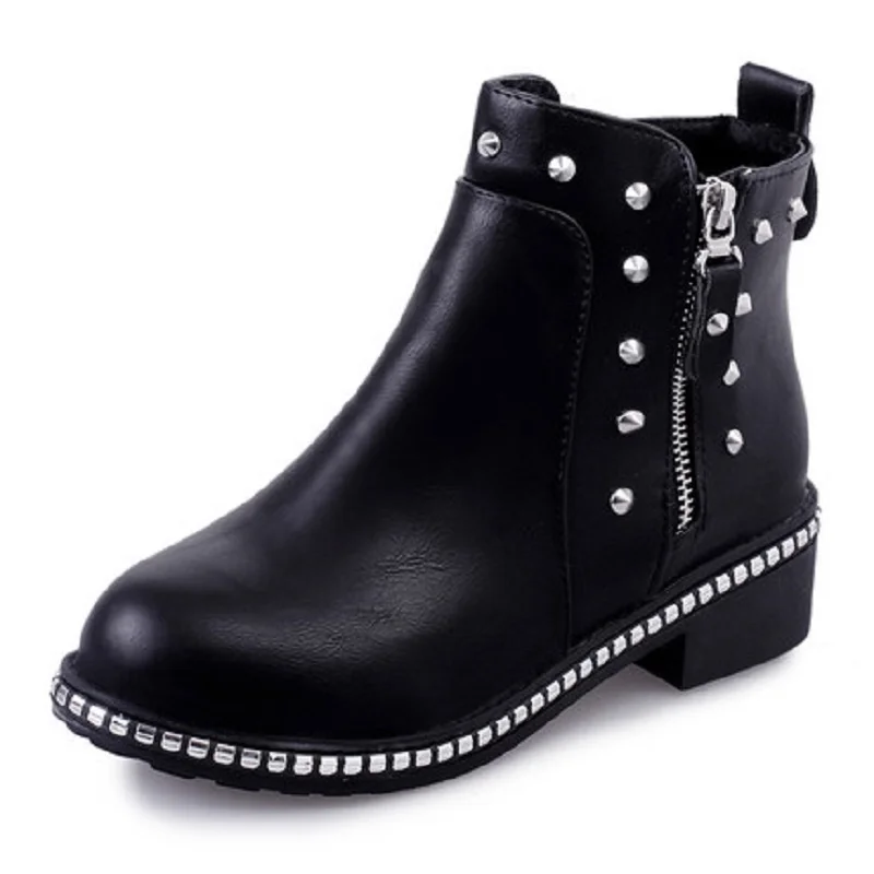 2019 booties female Martin boots autumn and winter new rivets plus velvet Korean warm women's children's shoes | Обувь