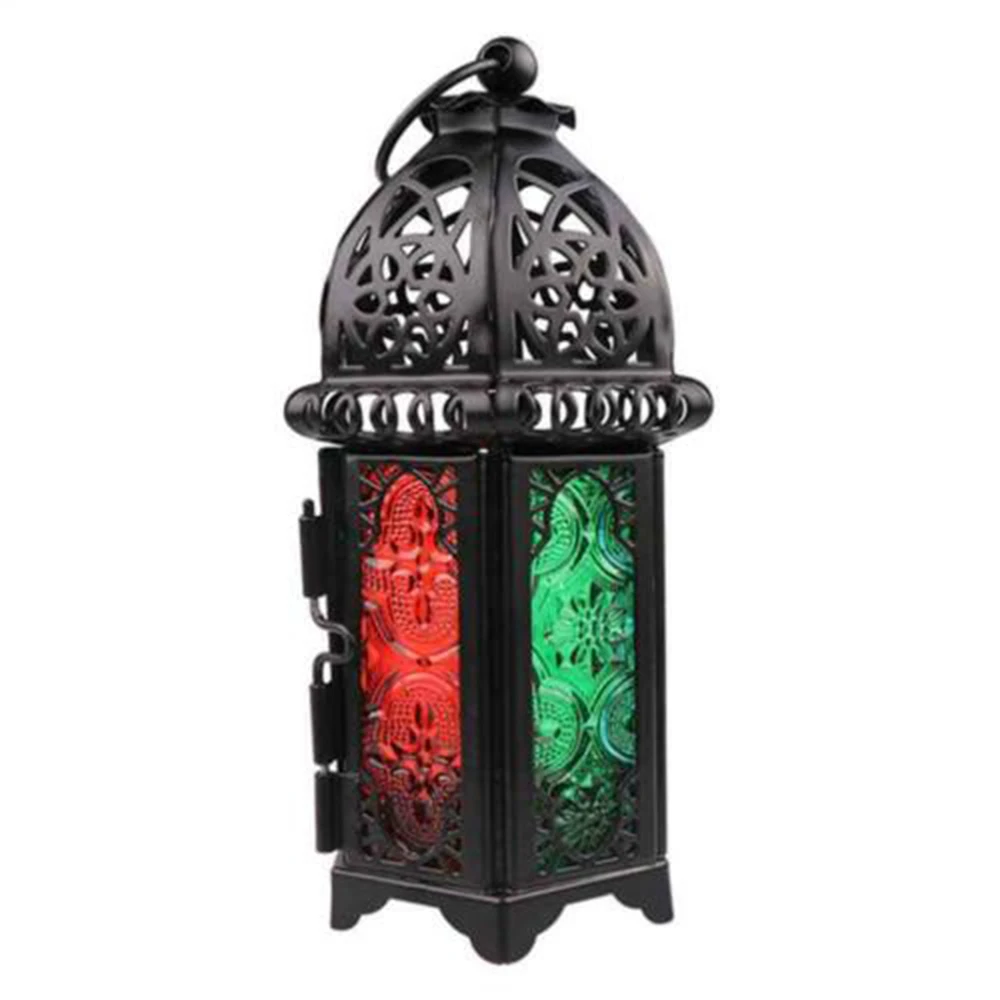 Black New Vintage Moroccan Style Windproof Lantern Candle Holders Wedding Home Decor Hollow Candlestick Candle Holder - Color: Black