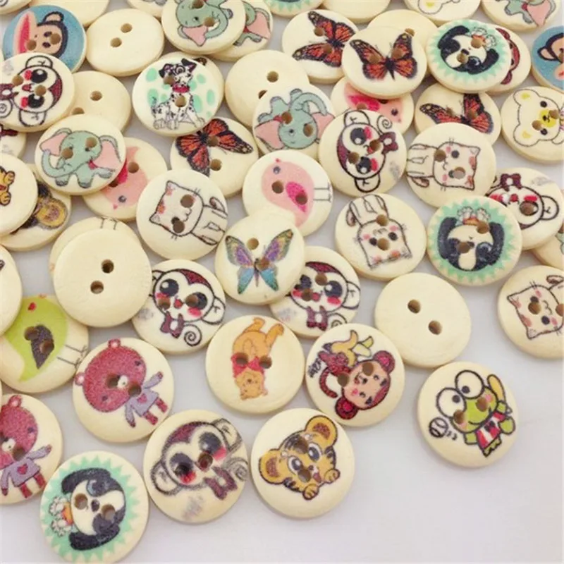 

100pcs Mixed Animals Pattern Wooden Buttons Fit Sewing and Scrapbook 15.0mm WB25