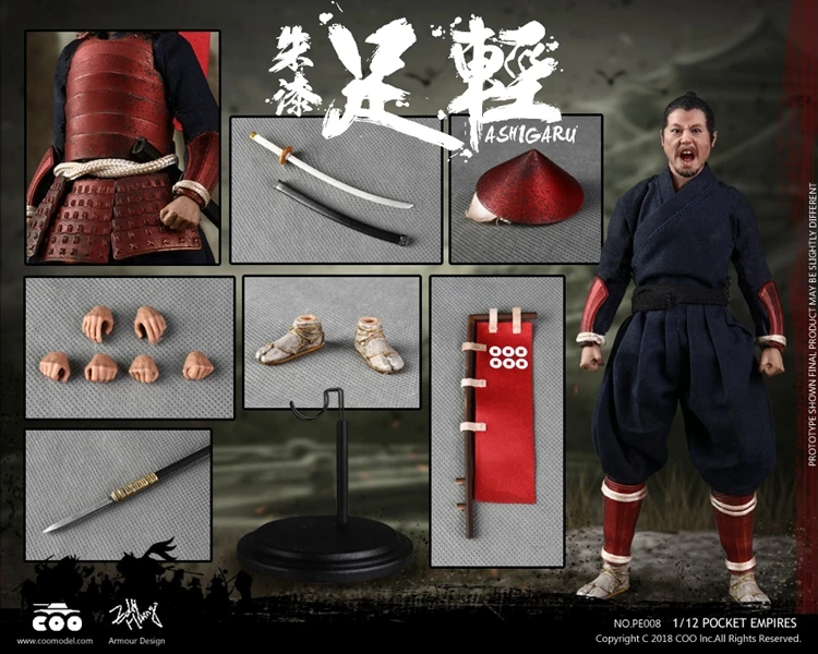 COOMODEL PE008/PE009 японский солдат самурая Красный/Черный Броня ASHIGARU 1/12 рисунок