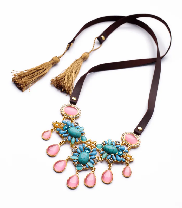 Ручная работа платье матч 2014 лучший продавец кожа цепь кисточкой синий камень