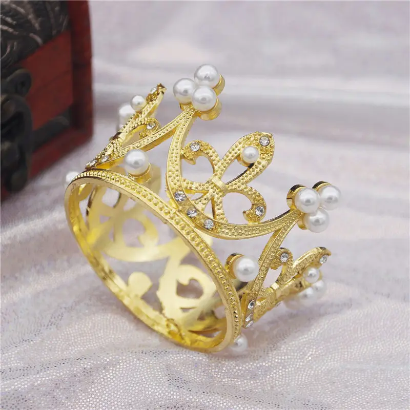 Small Size Gold Диадема кристалл тиары для украшения для выпечки, торта для мальчиков и девочек повязка на голову, королевские свадебные Корона для конкурса Свадебные украшения для волос - Окраска металла: Small Size Gold