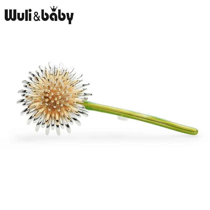 Wuli & Baby новинка 2019 эмалированные Броши с зеленым одуванчиком и цветком для женщин